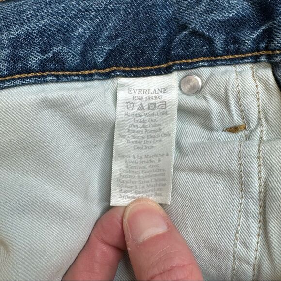 Everlane Women's Distressed Ripped Straight Leg Button Fly Tapered Jeans 31 Blue - Picture 9 of 13